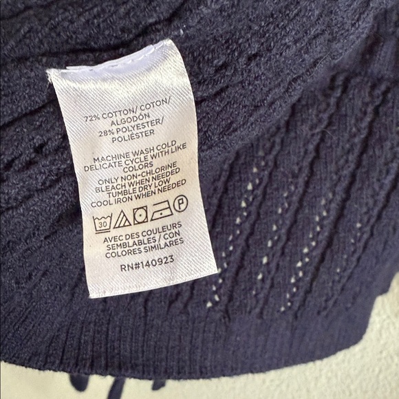 LOFT Ribbed Wrap Tie Cardigan Size L Navy Blue Cotton Blend Sweater - Picture 7 of 7